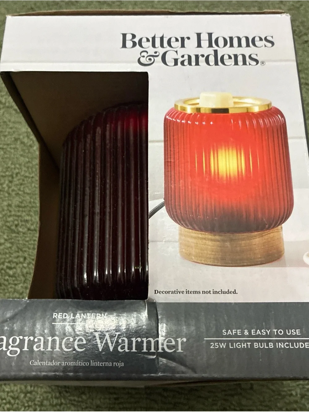 Better Homes & Gardens Red Amber Ribbed Glass Lantern Lamp with metal Base